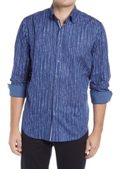 Bugatchi Classic Fit Stripe Button-Up Shirt in Navy at Nordstrom