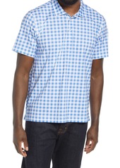 Bugatchi OoohCotton(R) Tech Check Print Knit Polo in Classic Blue at Nordstrom