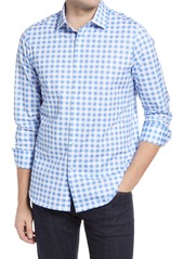 Bugatchi OoohCotton(R) Tech Gingham Knit Button-Up Shirt in Classic Blue at Nordstrom