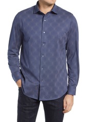 Bugatchi Print Knit Button-Up Shirt in Midnight at Nordstrom