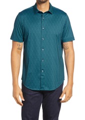 Bugatchi Print Short Sleeve Button-Up Shirt in Peacock at Nordstrom