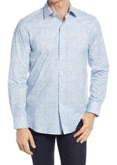 Bugatchi Shaped Fit Floral Stretch Cotton Button-Up Shirt in Ice at Nordstrom