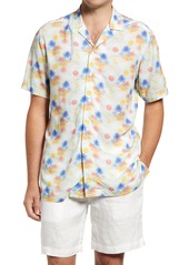 Bugatchi Shaped Fit Palm Print Short Sleeve Button-Up Shirt in Paradise at Nordstrom