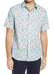 Bugatchi Shaped Fit Sunbathers Short Sleeve Button-Up Shirt in Azure at Nordstrom