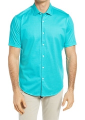Bugatchi Short Sleeve Knit Button-Up Shirt in Seafoam at Nordstrom