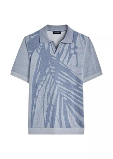 Bugatchi Palm-Print Johnny Collar Short-Sleeve Polo Sweater