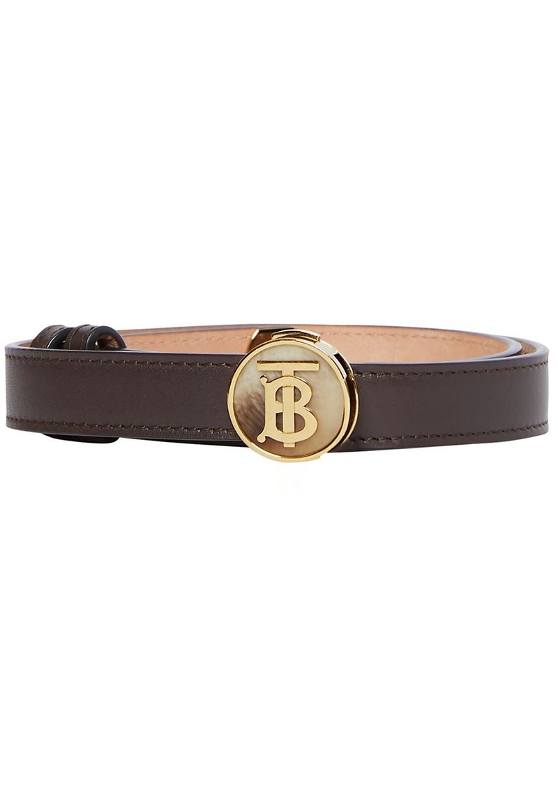 Burberry Logo Plaque Croc-Embossed Leather Belt