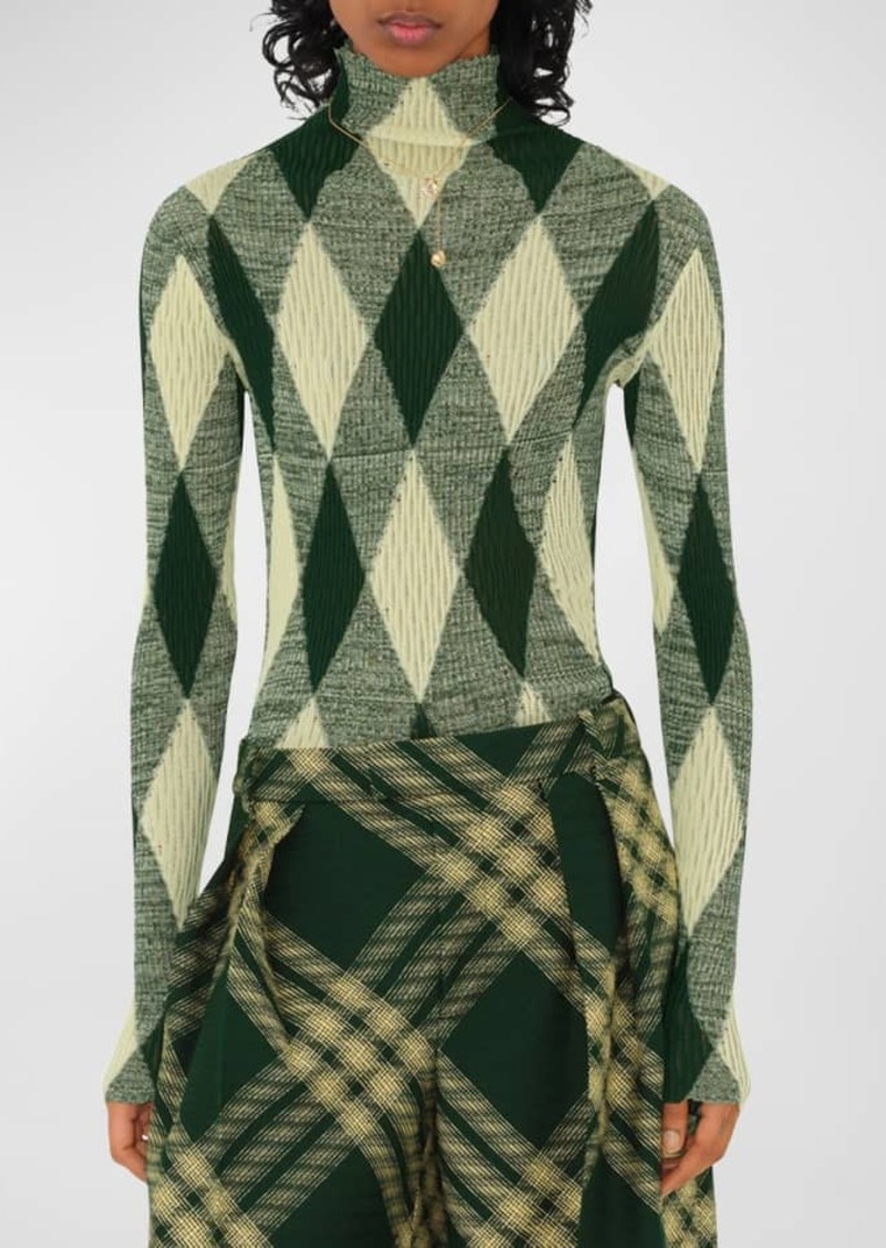Burberry Argyle Cotton Silk Turtleneck Sweater
