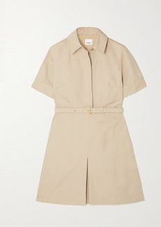 Burberry Belted Cotton-jacquard Mini Shirt Dress