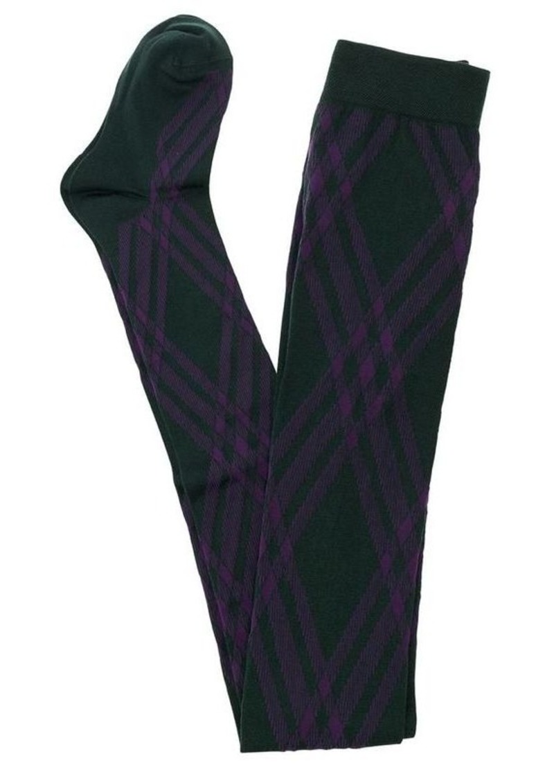 Burberry Black and Violet Thights with Argyle Motif in Wool Blend Woman