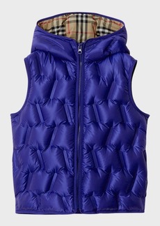 Burberry Boy's Noah Check-Lined Tufted Puffer Vest, Size 3-14