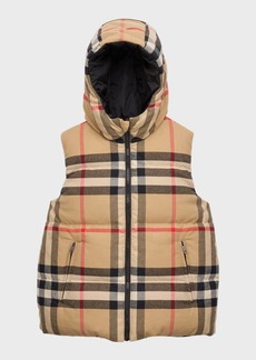 Burberry Boy's Rainer Check-Print Hooded Vest, Size 3-14