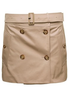 Burberry 'Brielle' Beige Mini Skirt with Belt and Button Fastening in Cotton Woman