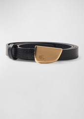 Burberry Brushed Shield Buckled Black Leather Skinny Belt 