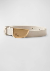 Burberry Brushed Shield Buckled White Leather Skinny Belt 