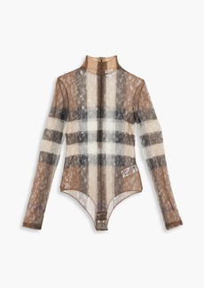 Burberry - Checked stretch-lace bodysuit - Neutral - S