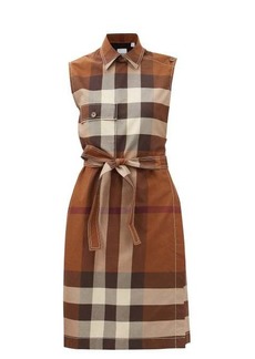 Burberry - Karla Checked Belted Cotton Dress - Womens - Brown Multi