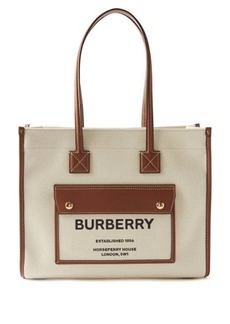 Burberry - Pocket Small Canvas Tote Bag - Womens - Tan White