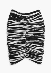 Burberry - Ruched zebra-print cotton-blend jersey mini skirt - Black - UK 8