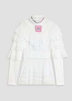 Burberry - Ruffled embroidered Swiss-dot tulle blouse - White - UK 2