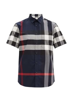 Burberry - Somerton Oversized-check Cotton-blend Poplin Shirt - Mens - Navy Multi