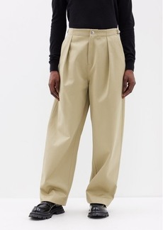 Burberry - Strap-accented Cotton-twill Wide-leg Trousers - Womens - Khaki