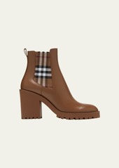 Burberry Allostock Leather Check Heeled Chelsea Booties