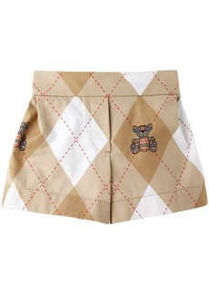 Burberry Baby Brown & White Thomas Bear Argyle Shorts