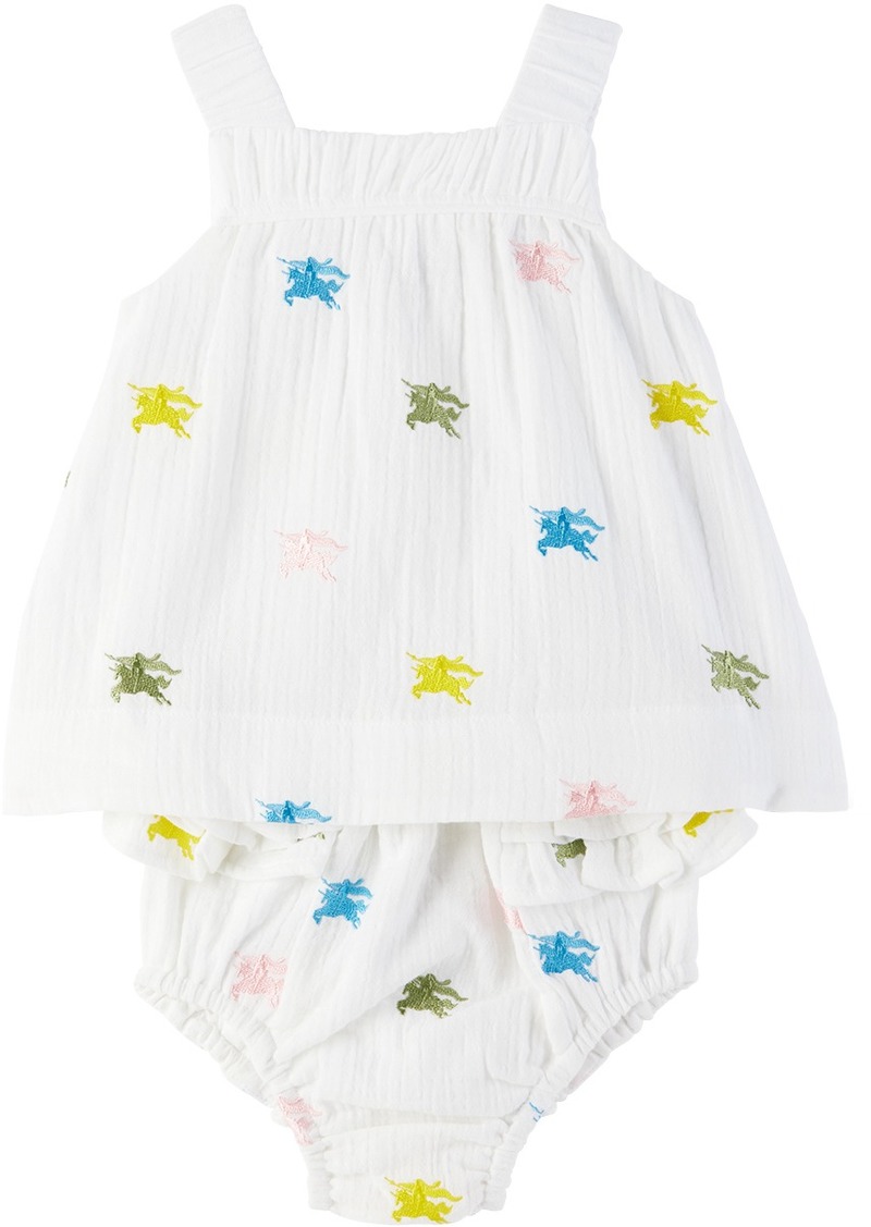 Burberry Baby White EKD Dress & Bloomers Set