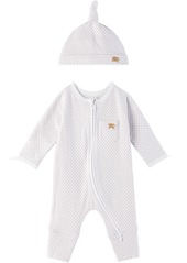 Burberry Baby White Polka Dot Jumpsuit & Beanie Set