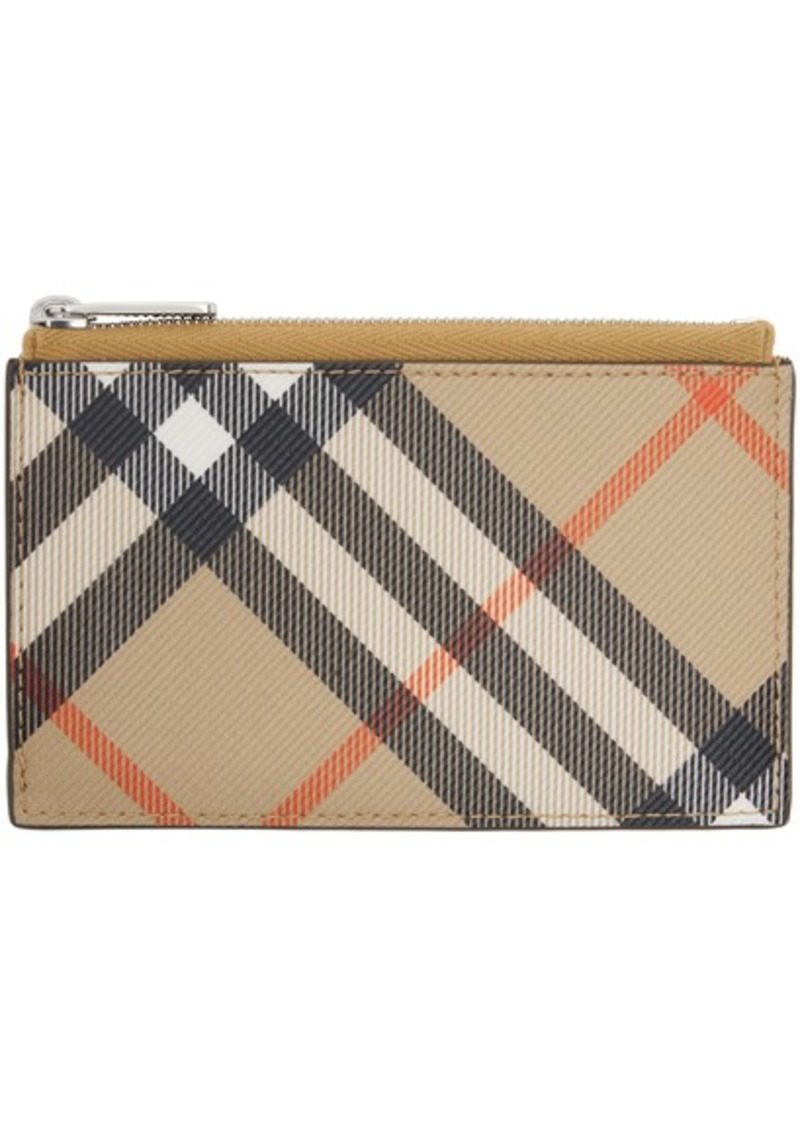 Burberry Beige & Black Check Zip Card Holder