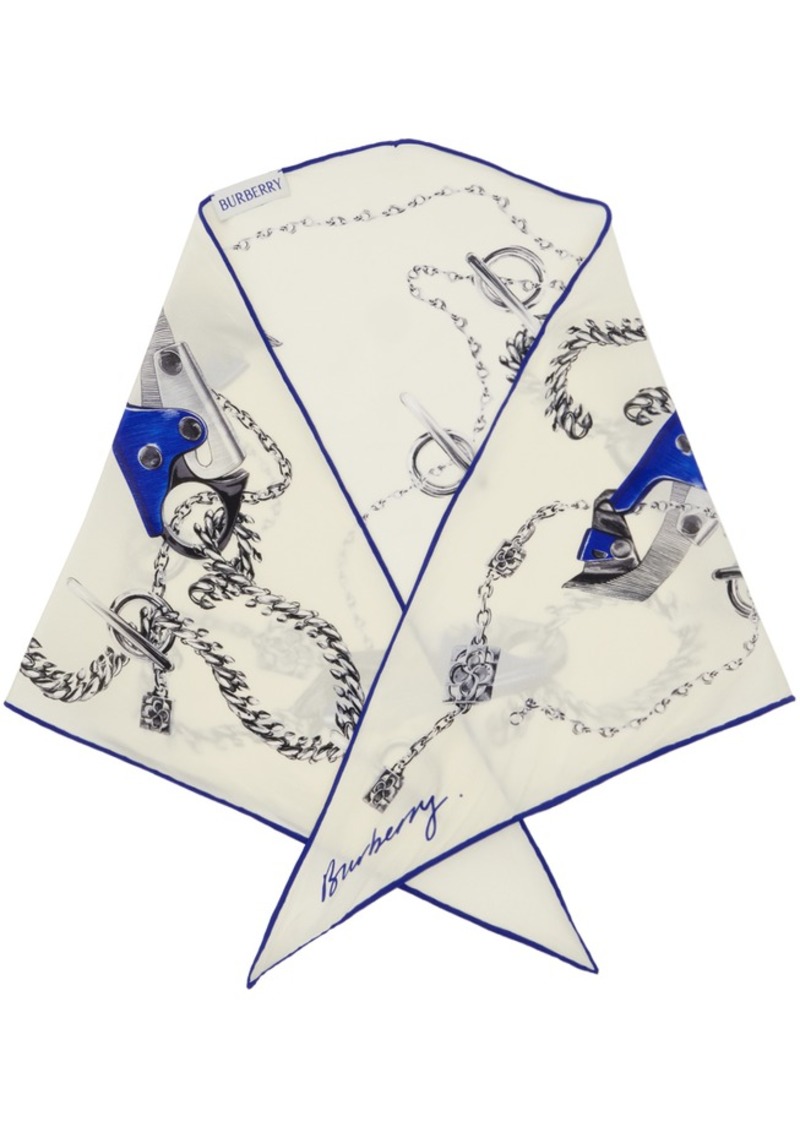 Burberry Beige & Blue Knight Clip Losange Silk Scarf