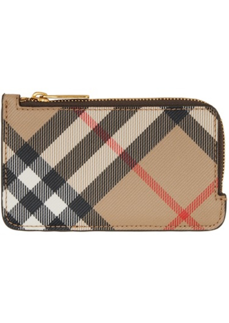 Burberry Beige & Khaki Check Zip Card Case Wallet