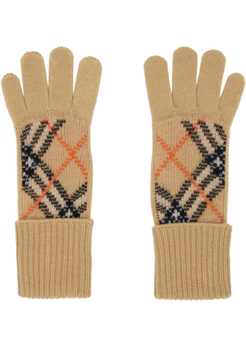 Burberry Beige Check Cashmere Blend Gloves