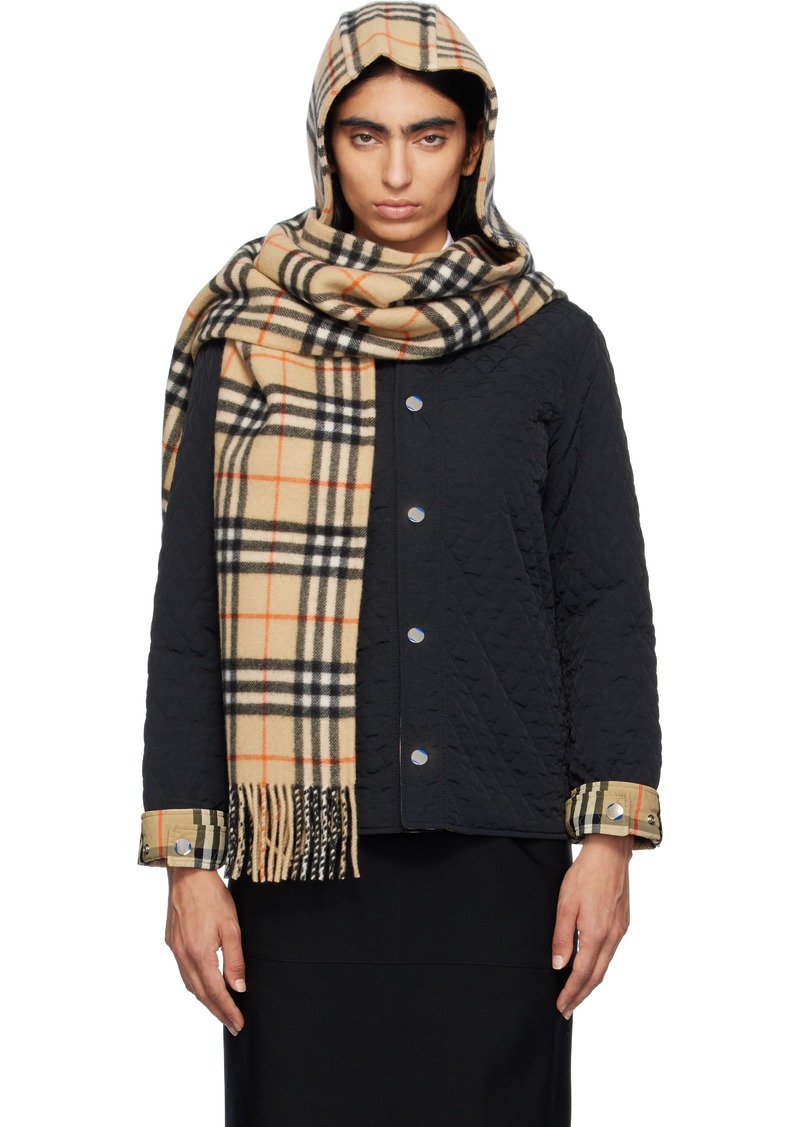 Burberry Beige Check Cashmere Hooded Scarf