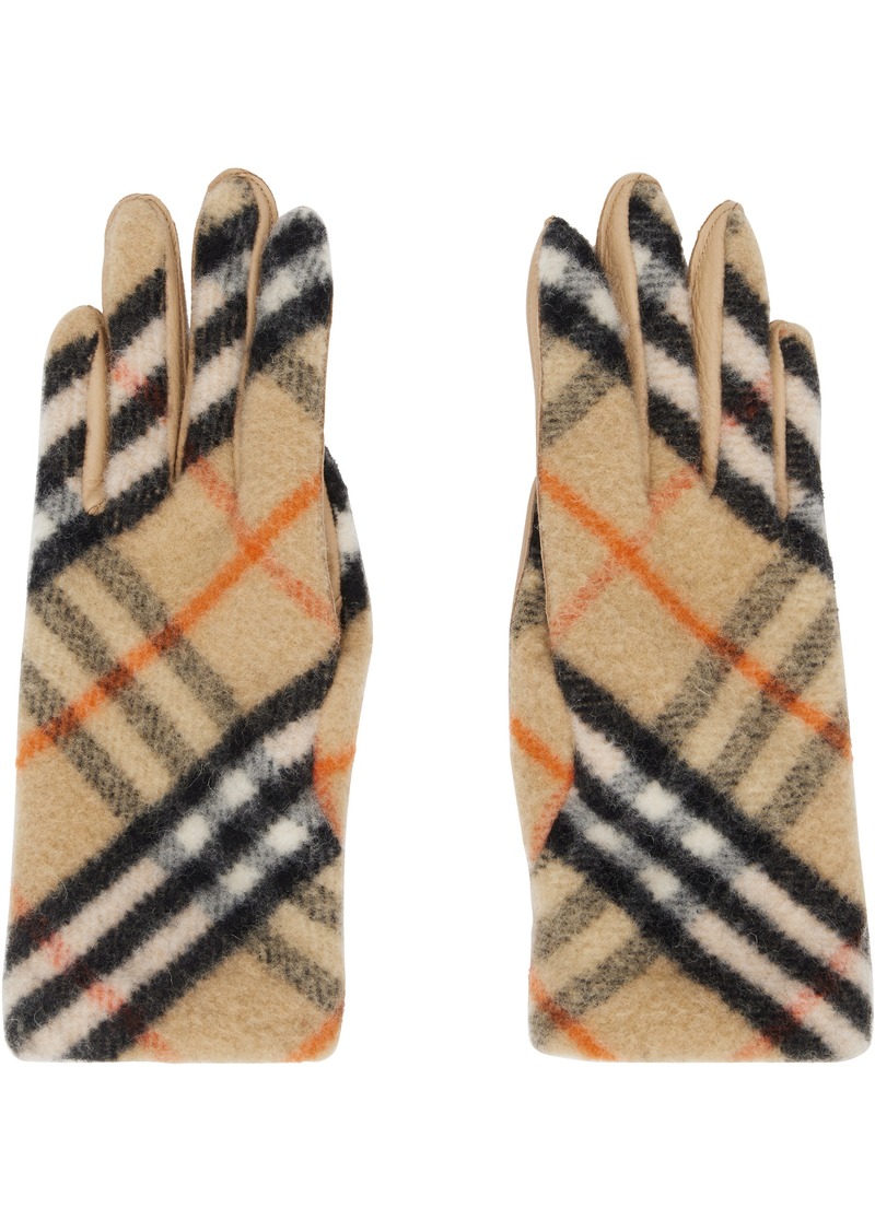 Burberry Beige Check Wool Gloves