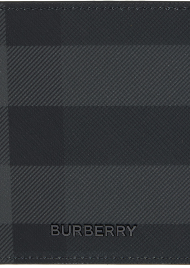 Burberry Black & Gray Check Bifold Coin Wallet