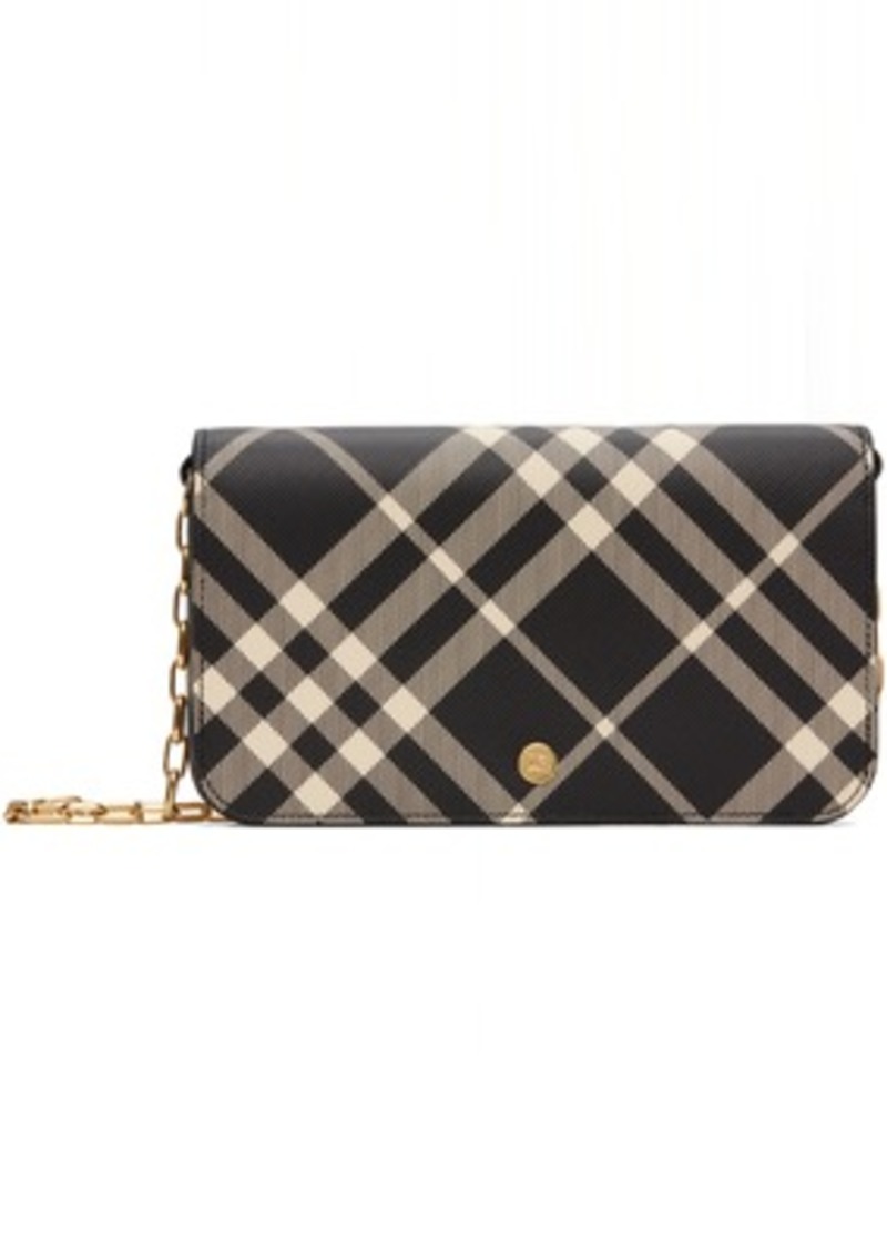 Burberry Black & Off-White Check Chain Strap Wallet Bag