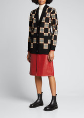 Burberry Box-Pleat Leather A-Line Skirt