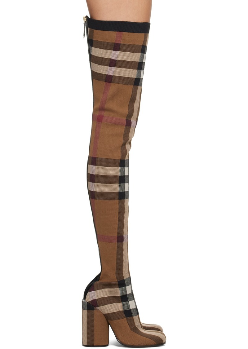 Burberry Brown Check Over-The-Knee Boots