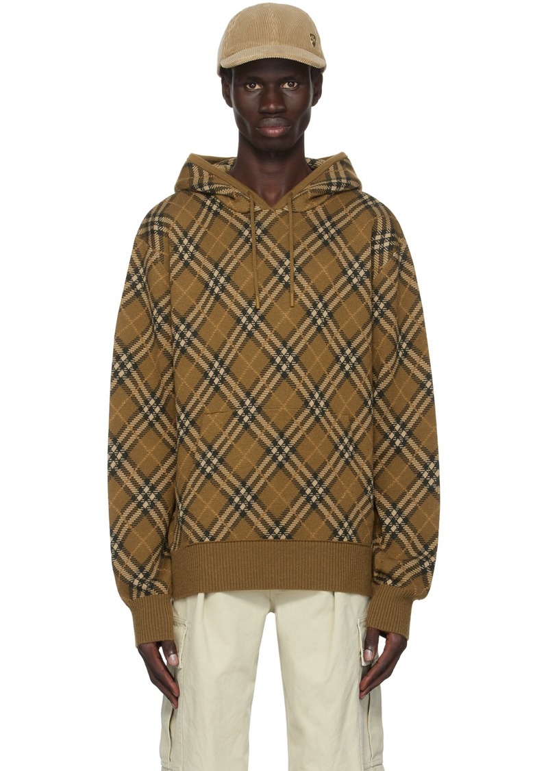 Burberry Brown Check Wool Mohair Blend Hoodie