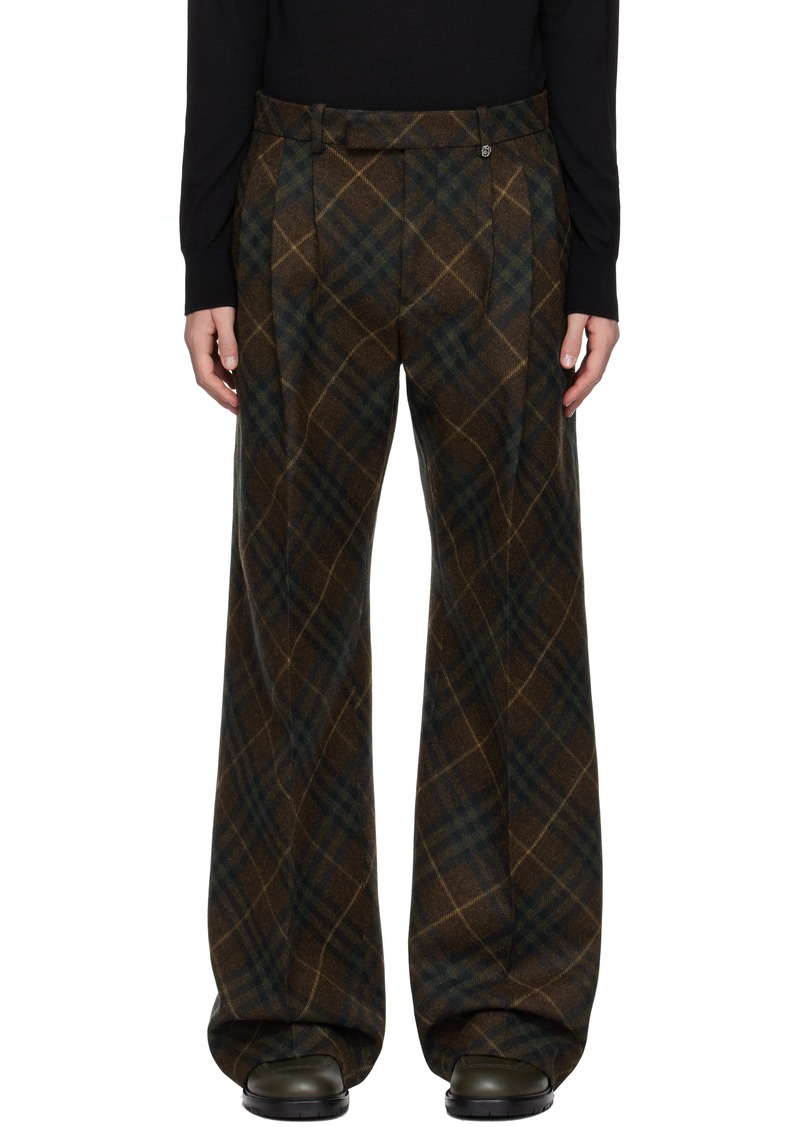 Burberry Brown Pleated Check Wool Tailored Trousers