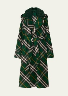 Burberry Check Belted Trench Coat With Faux Fur Collar