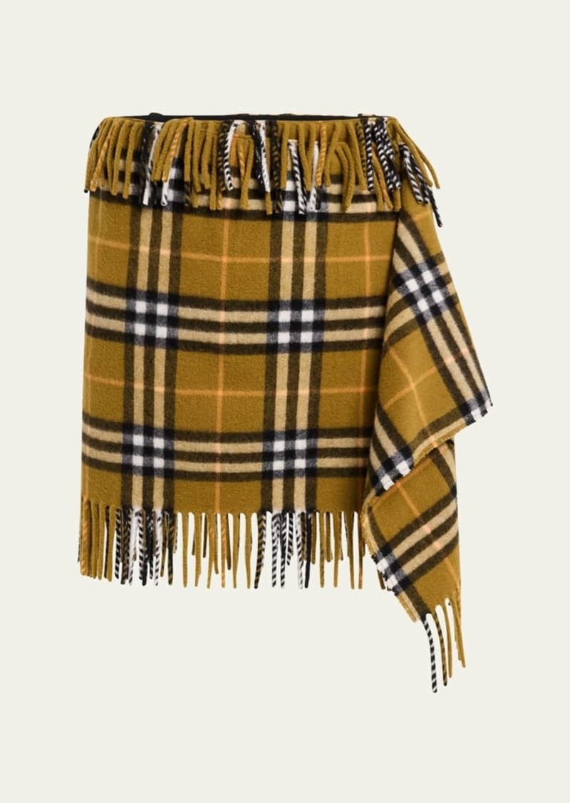 Burberry Check Wrap Mini Skirt With Fringe