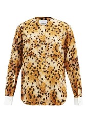 Burberry Contrast-cuff leopard-print silk blouse