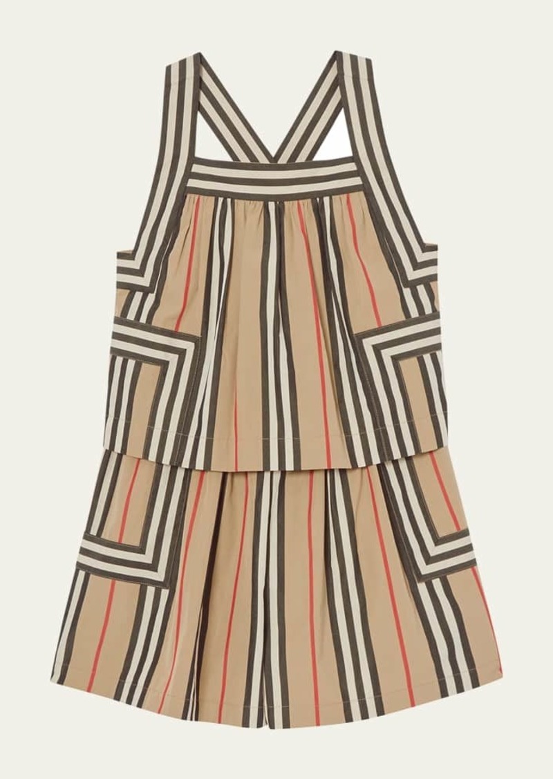 Burberry Girl's Florence Icon Stripe Tiered Romper  Size 3-14