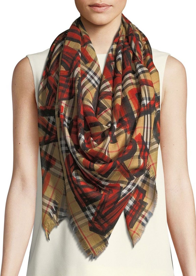 burberry check wool square scarf