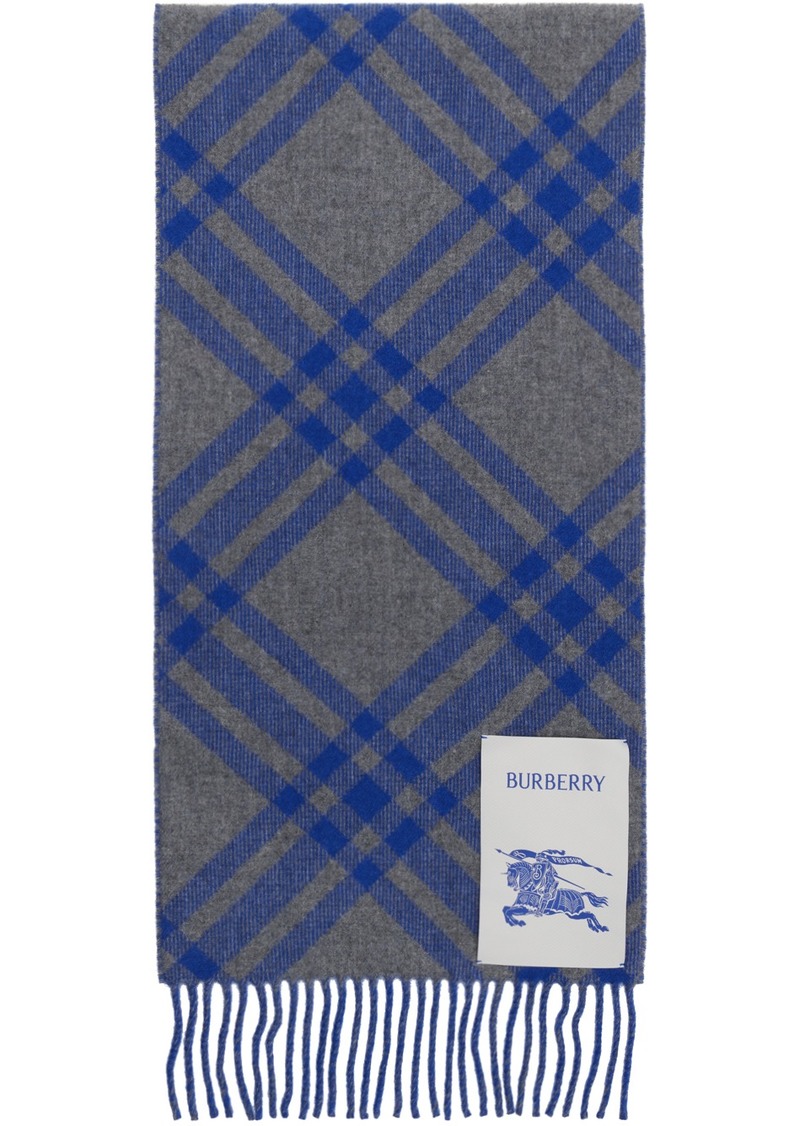 Burberry Gray & Blue Reversible Rose Cashmere Scarf