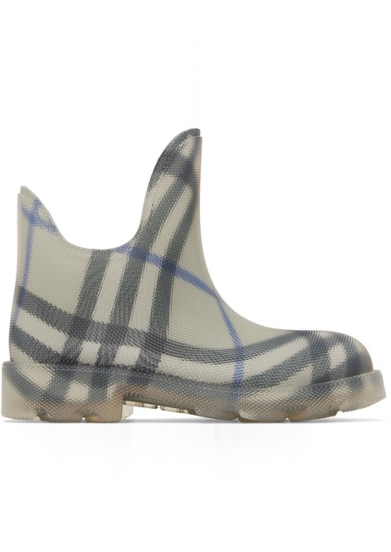 Burberry Gray Check Rubber Marsh Low Rain Boots