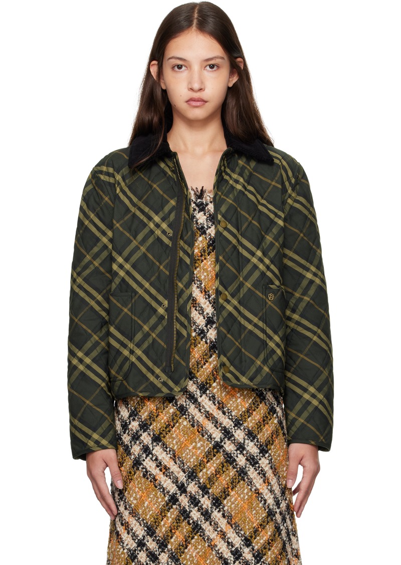 Burberry Gray Cropped Check Quilted Barn Jacket